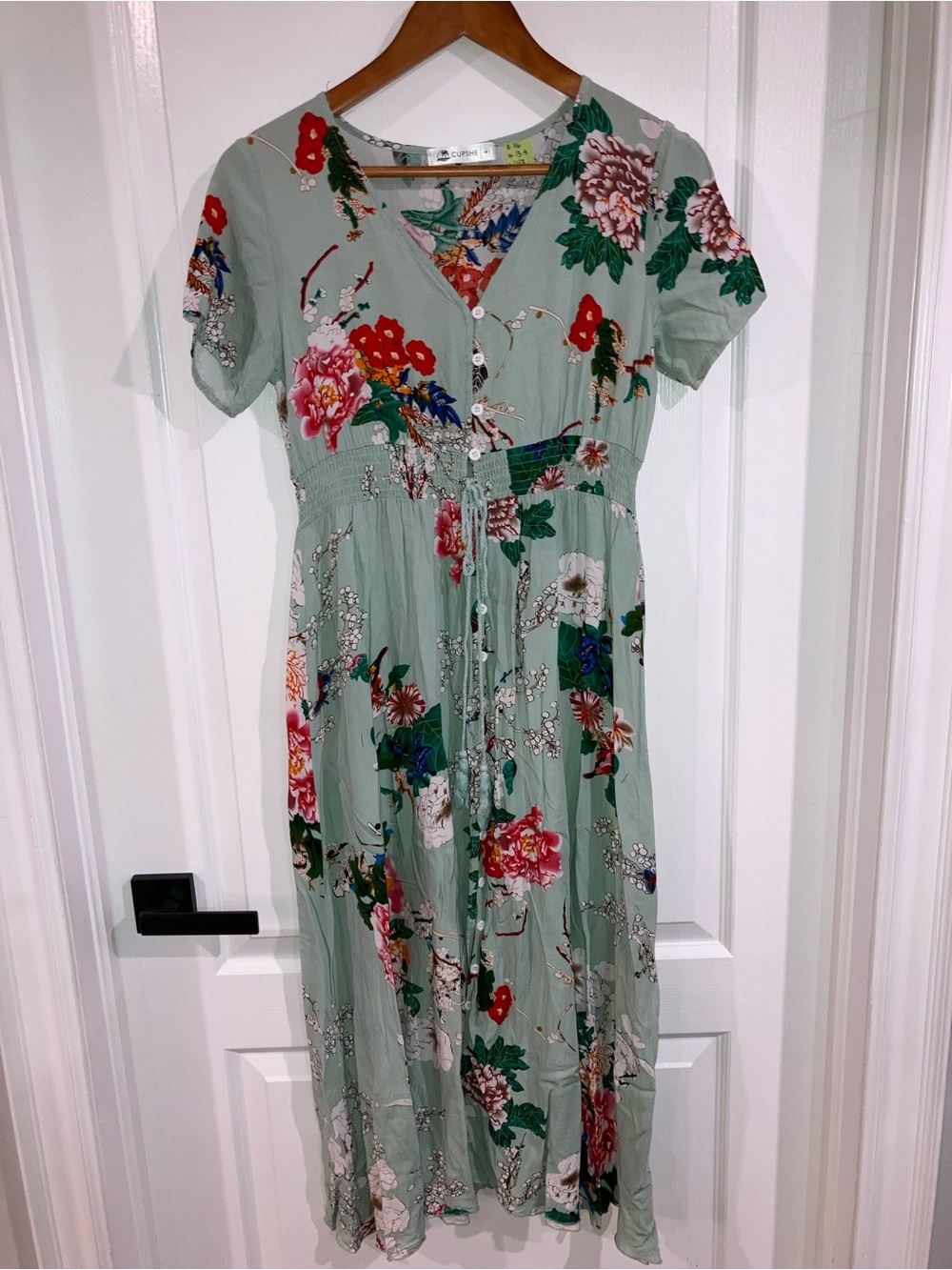 Cupshe Light Green Floral Button Front Midi Dress - size S